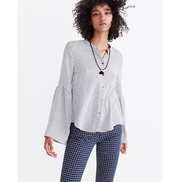 Madewell Tops - Madewell | Bell Sleeve Button Shirt in Windowpane